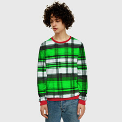 Свитшот мужской Зелёно-белая ткань в клетку, цвет: 3D-красный — фото 2