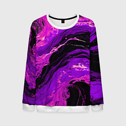 Свитшот мужской Фиолетовые брызги на чёрном фоне, цвет: 3D-белый