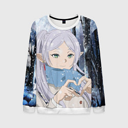 Свитшот мужской Фрирен в зимнем лесу, цвет: 3D-белый