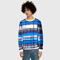 Свитшот мужской Чёрные полосы на сине-белом фоне, цвет: 3D-белый — фото 2