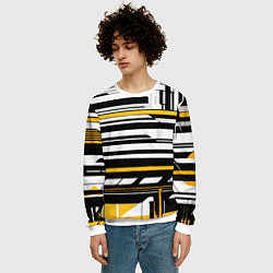 Свитшот мужской Жёлто-белые технологические линии на чёрном фоне, цвет: 3D-белый — фото 2