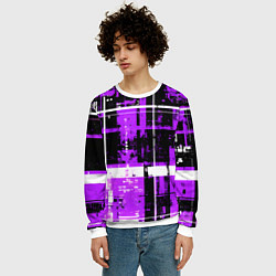 Свитшот мужской Фиолетово-белый гранж на чёрном фоне, цвет: 3D-белый — фото 2