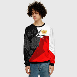 Свитшот мужской Герб России - красно-белый, цвет: 3D-черный — фото 2