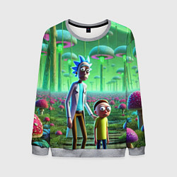 Свитшот мужской Рик и Морти в фантастическом неоновом грибном лесу, цвет: 3D-меланж