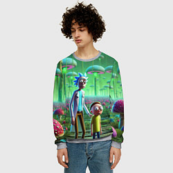 Свитшот мужской Рик и Морти в фантастическом неоновом грибном лесу, цвет: 3D-меланж — фото 2