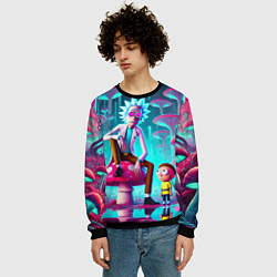 Свитшот мужской Рик и Морти у сказочного озера среди грибов, цвет: 3D-черный — фото 2