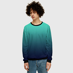 Свитшот мужской Градиент мягкий бирюзово-синий, цвет: 3D-черный — фото 2
