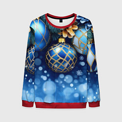Свитшот мужской Синие новогодние шары, цвет: 3D-красный