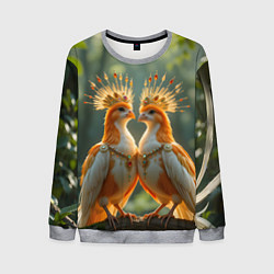 Свитшот мужской Влюбленные птички с коронами, цвет: 3D-меланж