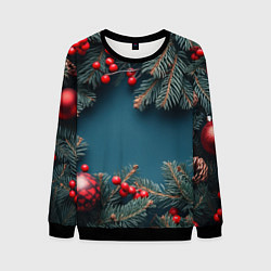 Мужской свитшот Новогодний фон и рябина
