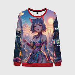 Свитшот мужской Аниме в фантастическом городе, цвет: 3D-красный
