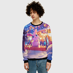 Свитшот мужской Новогодняя зайка, цвет: 3D-черный — фото 2