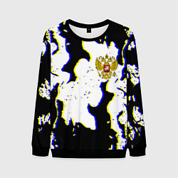 Свитшот мужской Россия герб глитч, цвет: 3D-черный