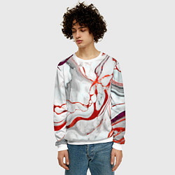Свитшот мужской Красно-белый мрамор, цвет: 3D-белый — фото 2