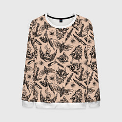 Мужской свитшот Татуировка с цикадой и демоном Они - паттерн