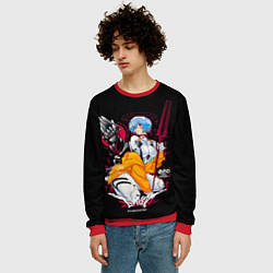 Свитшот мужской Рей Аянами и копье - Евангелион, цвет: 3D-красный — фото 2