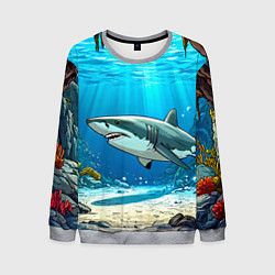 Свитшот мужской Акула в океане, цвет: 3D-меланж
