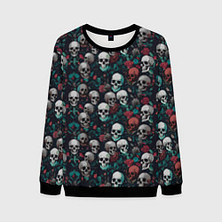 Свитшот мужской Красные цветы и черепа, цвет: 3D-черный