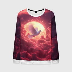 Свитшот мужской Голубь на фоне луны, цвет: 3D-белый