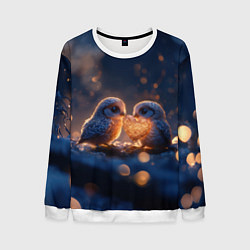 Свитшот мужской Милые влюбленные совушки, цвет: 3D-белый