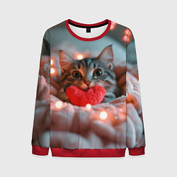 Свитшот мужской Котик с сердечком, цвет: 3D-красный