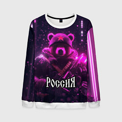 Свитшот мужской Военный медведь в фиолетовом неоне, цвет: 3D-белый