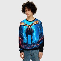 Свитшот мужской Лось и молния, цвет: 3D-черный — фото 2