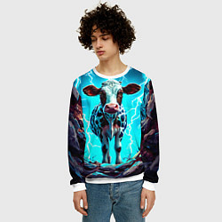 Свитшот мужской Корова в разрядах молнии, цвет: 3D-белый — фото 2