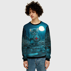 Свитшот мужской Котенок выходит на тропу войны, цвет: 3D-черный — фото 2