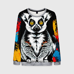 Свитшот мужской Лемур на черном, цвет: 3D-меланж