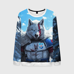 Свитшот мужской Волк русский, цвет: 3D-белый