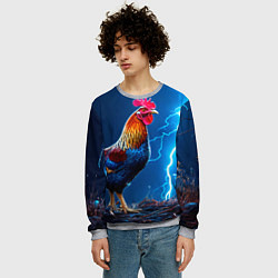 Свитшот мужской Петух и молния, цвет: 3D-меланж — фото 2