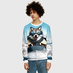 Свитшот мужской Волк авиатор, цвет: 3D-белый — фото 2