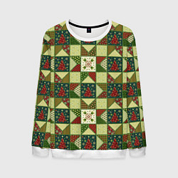 Свитшот мужской Лоскутный рождественский узор, цвет: 3D-белый