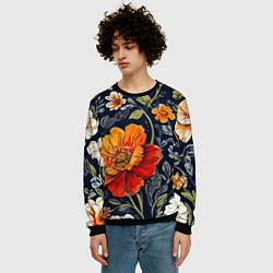 Свитшот мужской Маки и пионы старинный паттерн, цвет: 3D-черный — фото 2