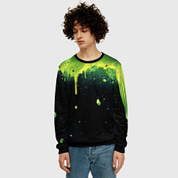 Свитшот мужской Зеленая стекающая краска по черному фону, цвет: 3D-черный — фото 2