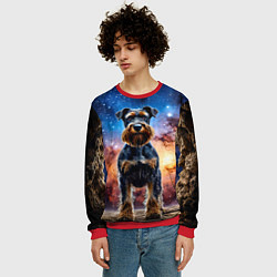 Свитшот мужской Ризеншнауцер в космосе, цвет: 3D-красный — фото 2