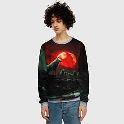 Свитшот мужской Белый волк на фоне красной луны, цвет: 3D-меланж — фото 2