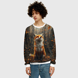 Свитшот мужской Довольный лис в лесной чаще, цвет: 3D-белый — фото 2