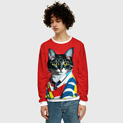 Свитшот мужской Милая кисуля в модном пуловере - поп-арт, цвет: 3D-белый — фото 2