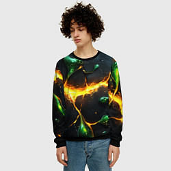 Свитшот мужской Разлом текстуры с зеленой слизью, цвет: 3D-черный — фото 2