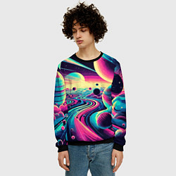 Свитшот мужской Неоновый разноцветный космос, цвет: 3D-черный — фото 2