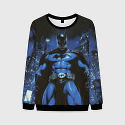 Свитшот мужской Бэтмен синий город, цвет: 3D-черный