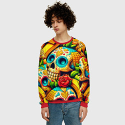 Свитшот мужской Colorfull skulls and bananas - pop art pattern, цвет: 3D-красный — фото 2