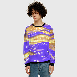 Свитшот мужской Фиолетово-золотая жидкая текстура, цвет: 3D-черный — фото 2