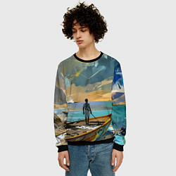 Свитшот мужской Мальчик и лодка, цвет: 3D-черный — фото 2