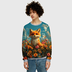 Свитшот мужской Лисица в цветочном поле, цвет: 3D-меланж — фото 2
