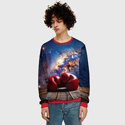 Свитшот мужской Боксерские перчатки в космосе, цвет: 3D-красный — фото 2