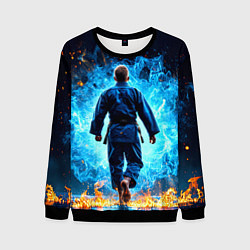 Свитшот мужской Дзюдоист в синем пламени, цвет: 3D-черный