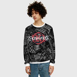 Свитшот мужской Кукрыниксы логотип на фоне гитар, цвет: 3D-белый — фото 2